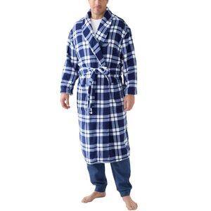 Nautica Mens Fleece Shawl Collar Plaid Robe One Size Blue - NWT $85
